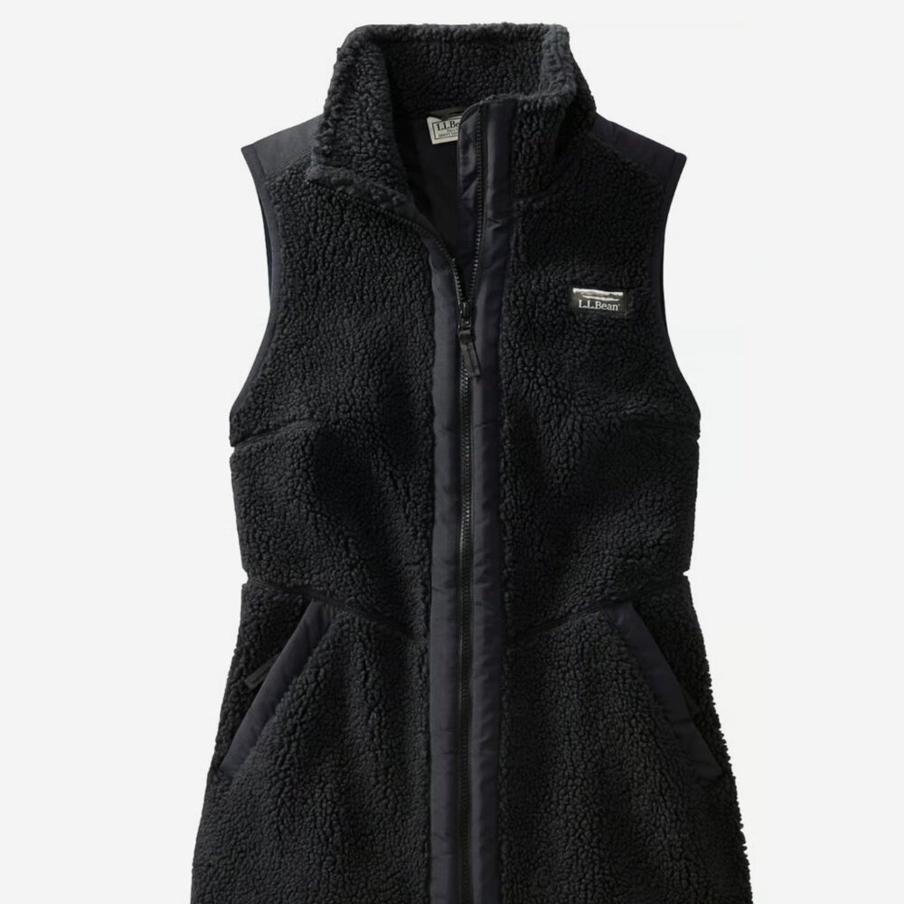 (NEW) L.L. Bean Sherpa Fleece Long Vest - BLACK